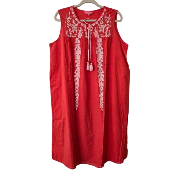 NWT Simply Southern Coral Embroidered Sea Turtle Tassle Dress - Picture 1 of 8